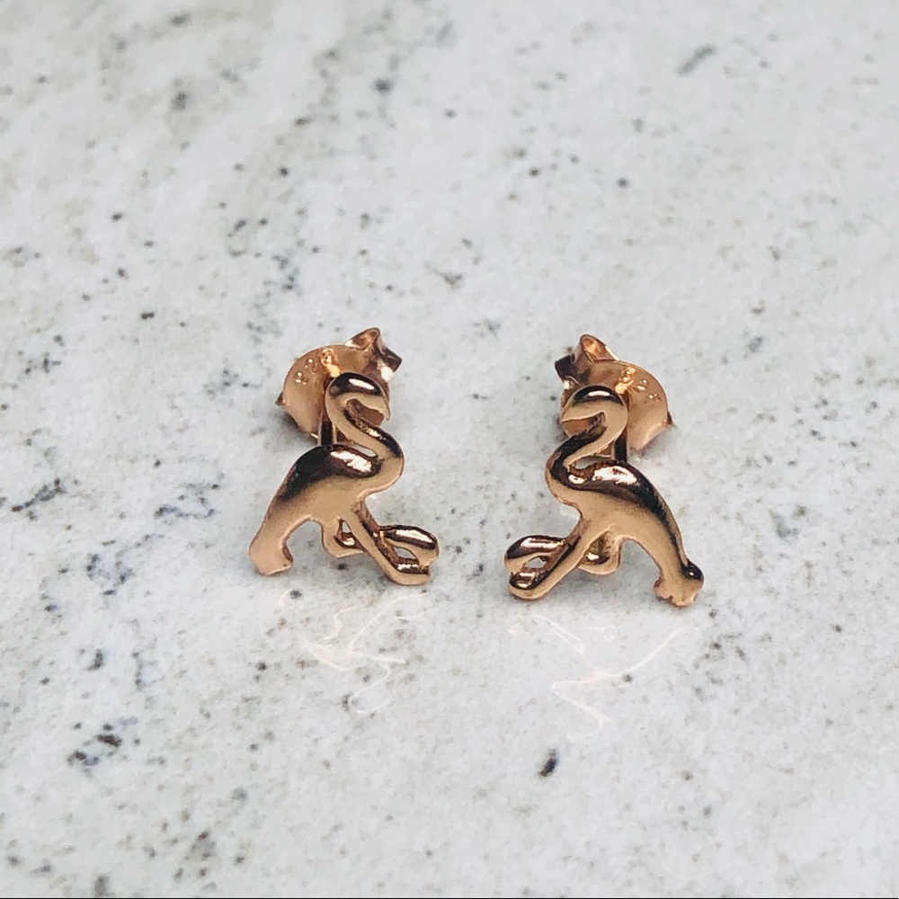 925 Sterling Silver Rose Gold Flamingo Earrings